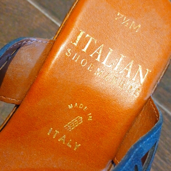 Italian Shoemakers navy wood-look wedge sandals - size 7.5 - Picture 3 of 6